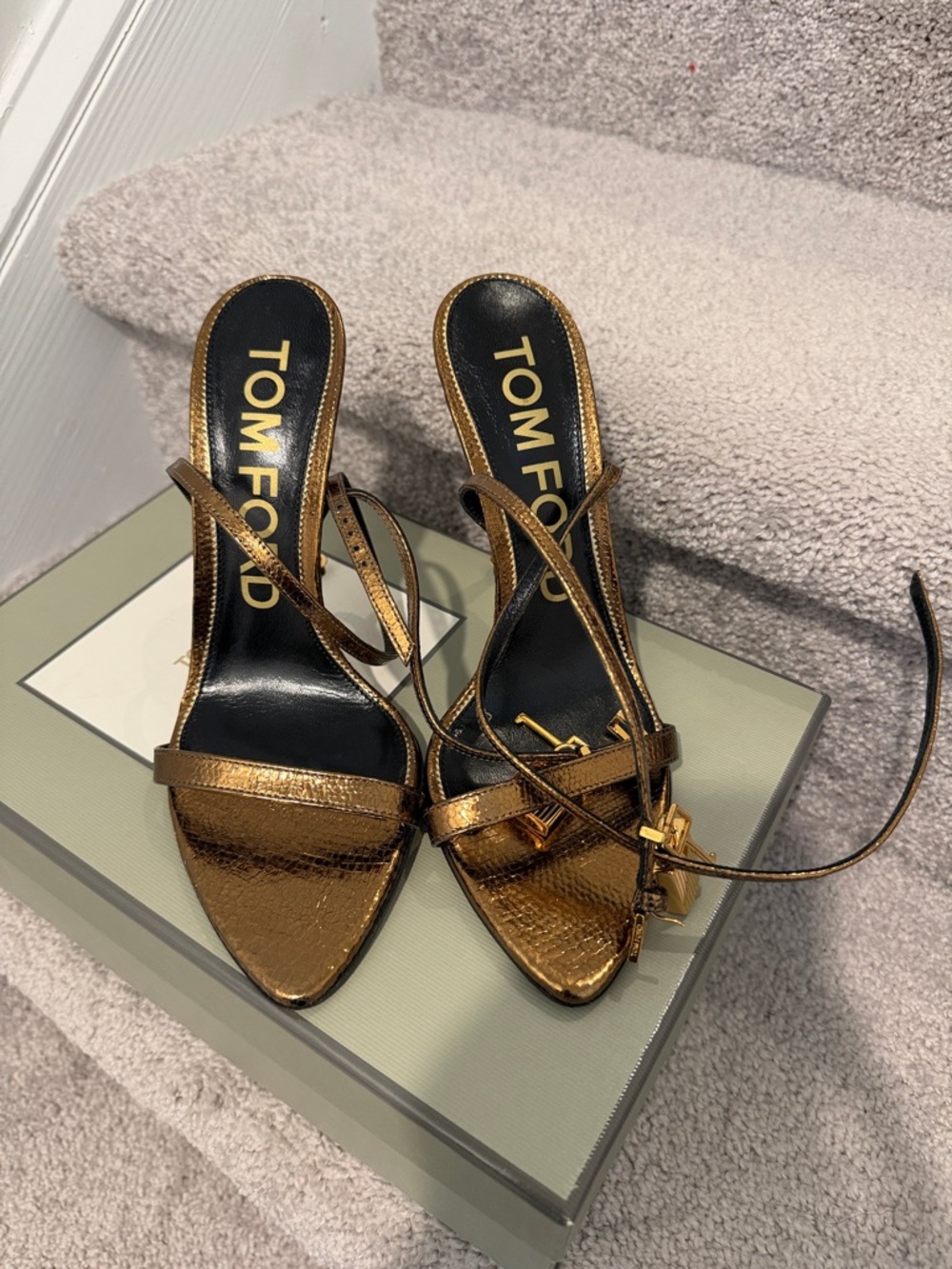 Tom Ford Metallic Bronze Strappy High Heels
